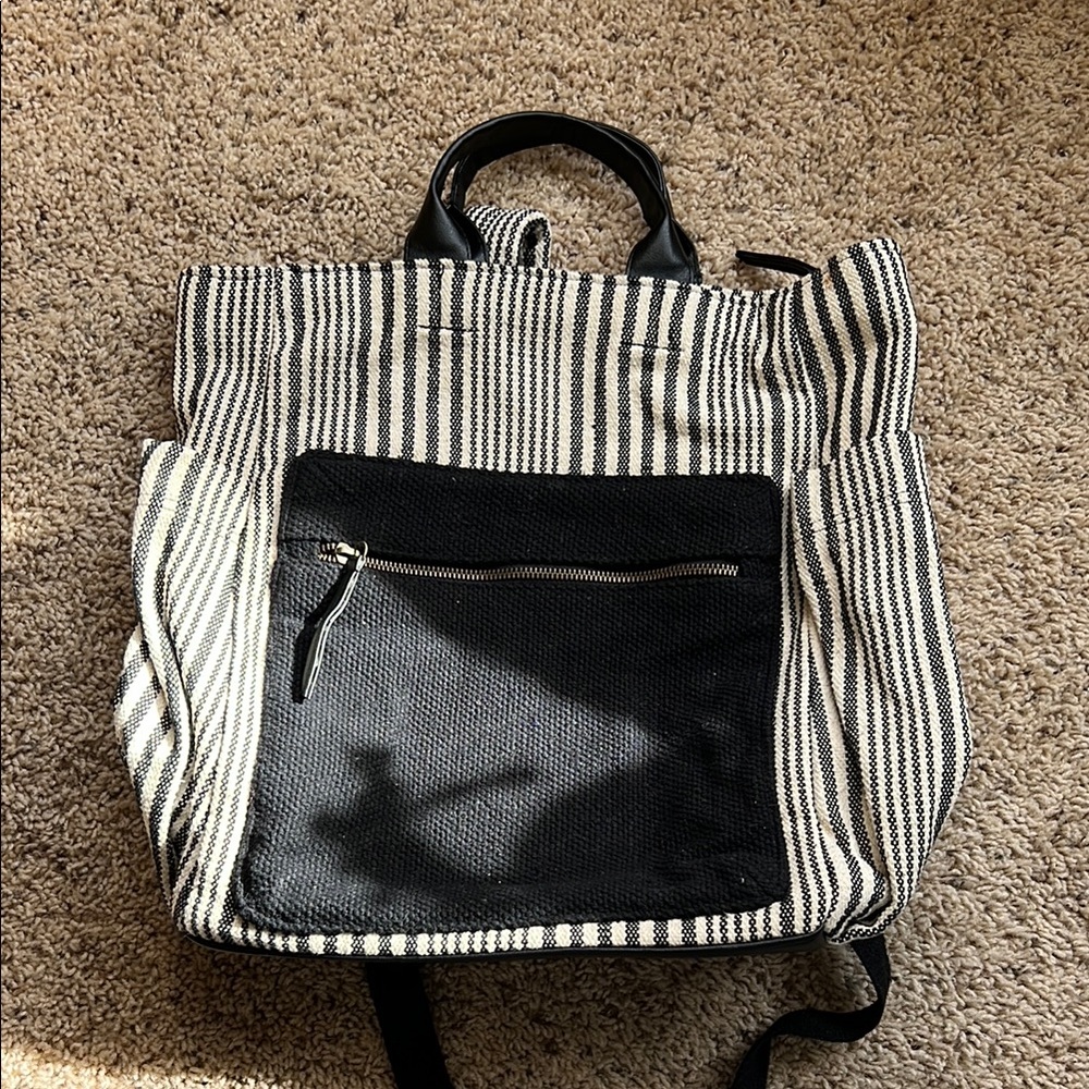 Striped Black and White Backpack